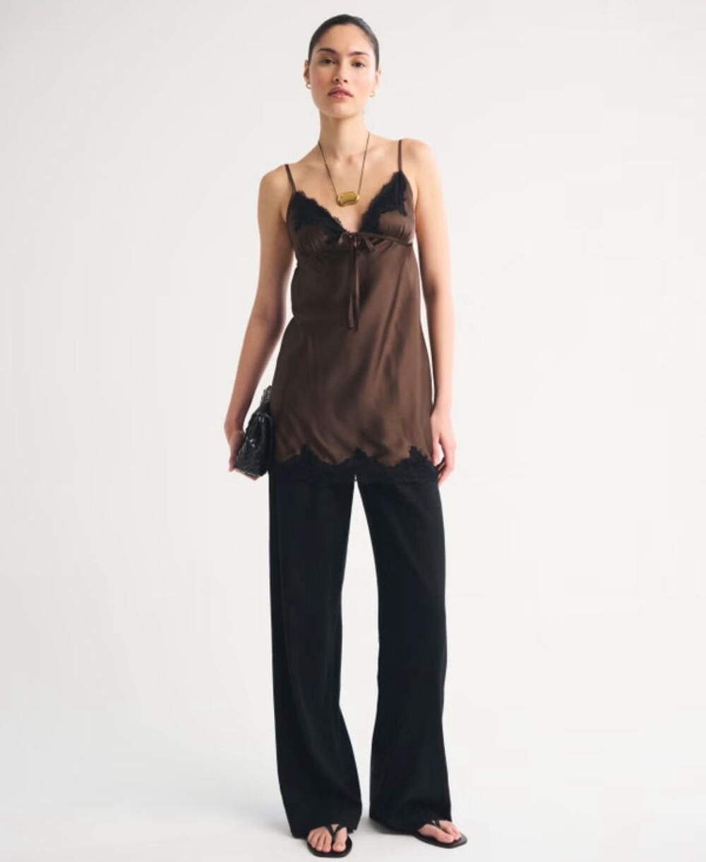 Abercrombie A&F Sloane Linen Blend Wide Leg Pants Women’s 26/2 Long Black